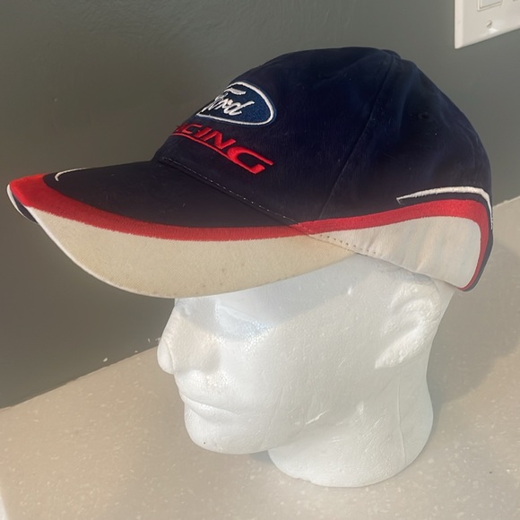 Official Ford Racing Strapback Hat NASCAR Adjustable Strap Checkered Flag Cap - Picture 2 of 7